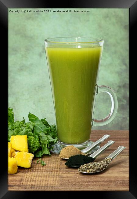 green vegetables,kale smoothie with mango, ginger, Framed Print by kathy white