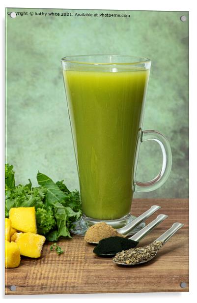 green vegetables,kale smoothie with mango, ginger, Acrylic by kathy white