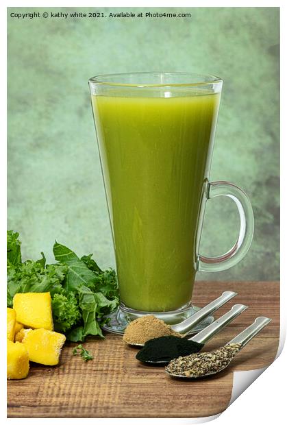 green vegetables,kale smoothie with mango, ginger, Print by kathy white