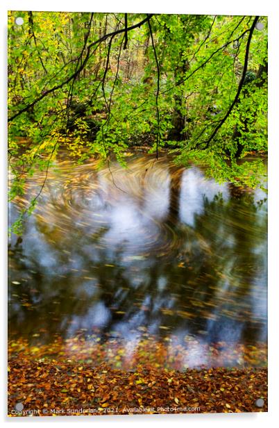Swirling Leaves in the River Wharfe Strid Wood Wharfedale Acrylic by Mark Sunderland