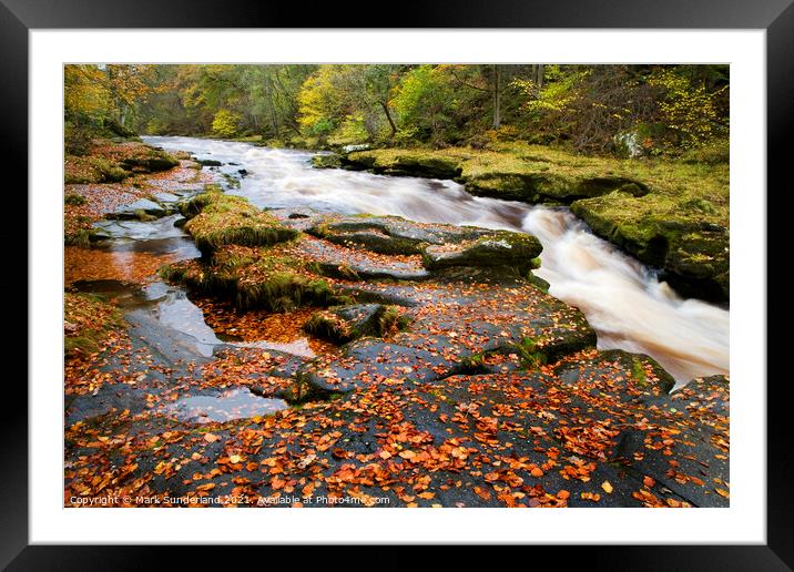 The Strid on the River Wharfe in Full Flow after Heavy Rain in Wharfedale Framed Mounted Print by Mark Sunderland