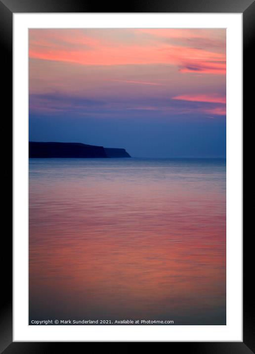 Summer Sunset Across The Bay at Whitby North Yorkshire England Framed Mounted Print by Mark Sunderland