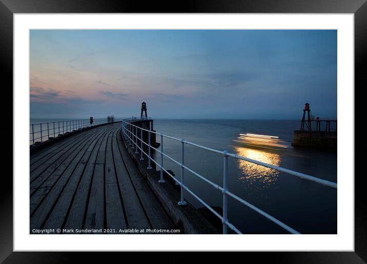 The Twilight Cruise Leaves the Harbour at Whitby Framed Mounted Print by Mark Sunderland