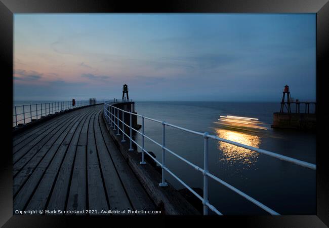 The Twilight Cruise Leaves the Harbour at Whitby Framed Print by Mark Sunderland