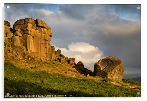 Clouds Clearing Over Cow and Calf Rocks at Sunrise on Ilkley Moor Acrylic by Mark Sunderland