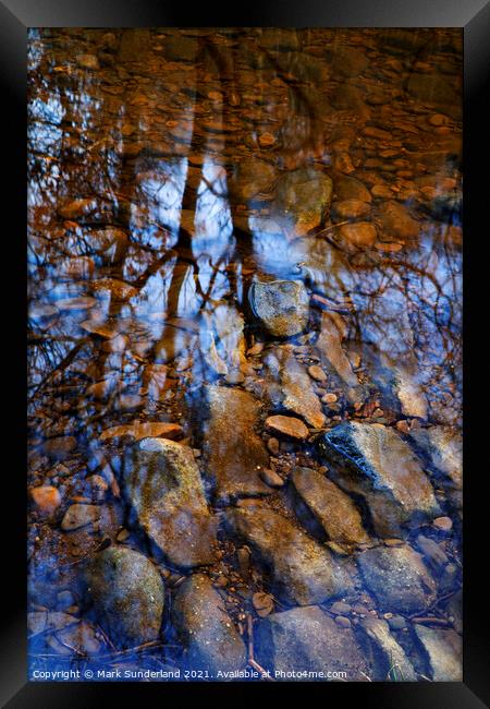 Reflection in Hebden Water Framed Print by Mark Sunderland