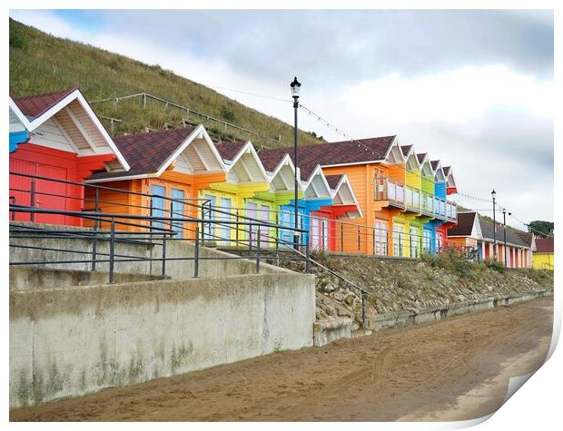 Beach huts in Scarborough Print by Roy Hinchliffe