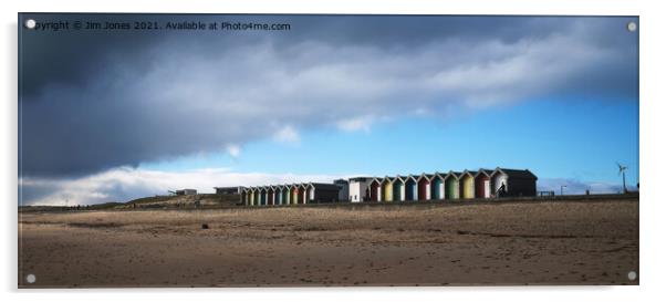Blyth Beach Huts Panorama Acrylic by Jim Jones