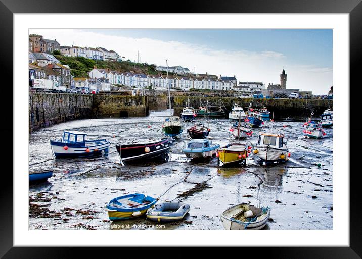 boat in the Harbour Porthleven Cornwall,Porthleven Framed Mounted Print by kathy white