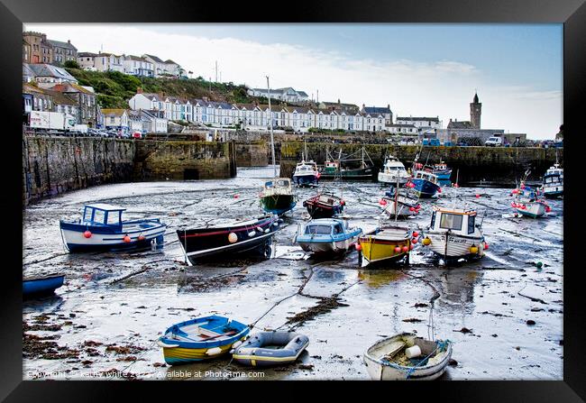 boat in the Harbour Porthleven Cornwall,Porthleven Framed Print by kathy white