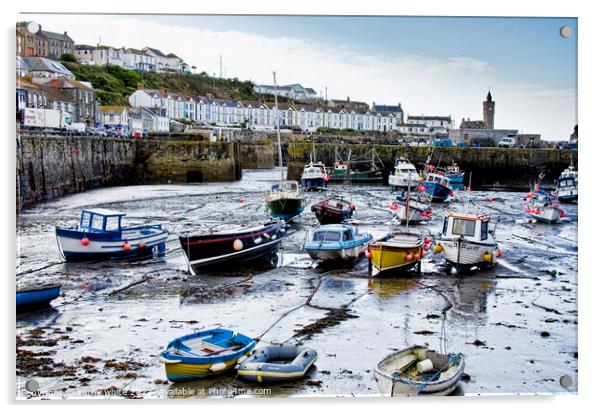 boat in the Harbour Porthleven Cornwall,Porthleven Acrylic by kathy white