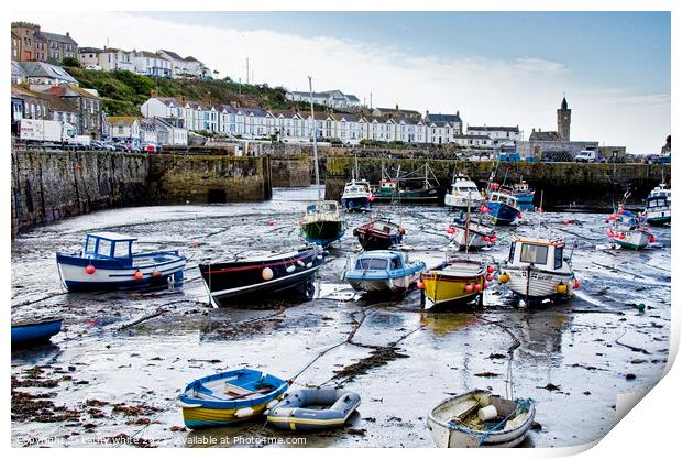 boat in the Harbour Porthleven Cornwall,Porthleven Print by kathy white