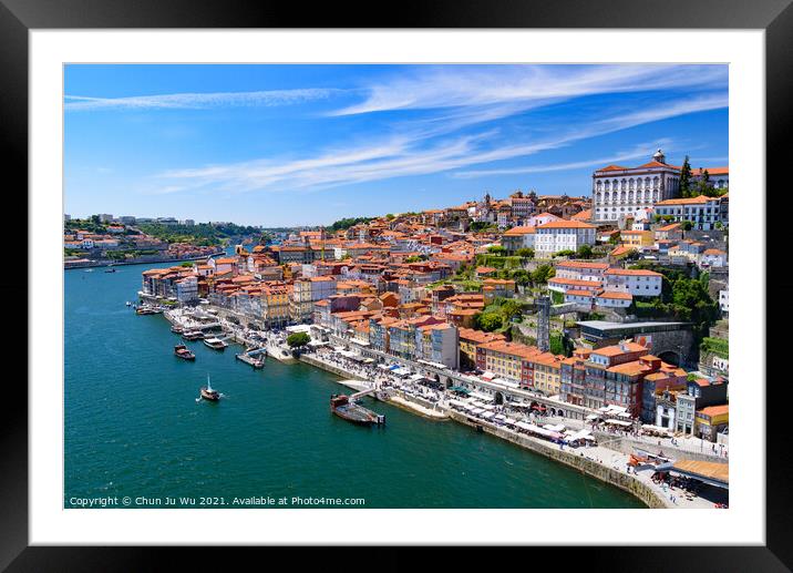 River Douro and the riverbank of Ribeira District in Porto, Portugal Framed Mounted Print by Chun Ju Wu
