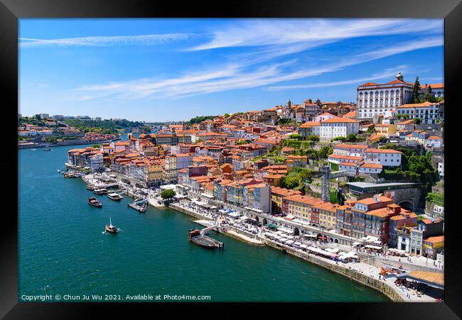 River Douro and the riverbank of Ribeira District in Porto, Portugal Framed Print by Chun Ju Wu