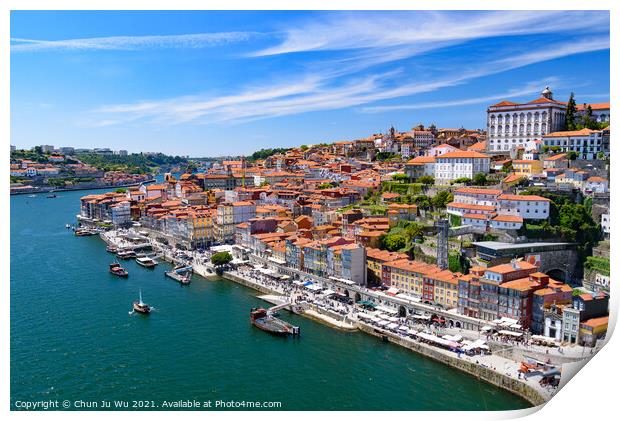 River Douro and the riverbank of Ribeira District in Porto, Portugal Print by Chun Ju Wu