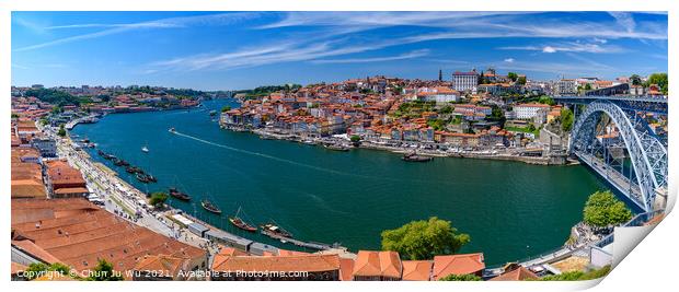 Panorama of Dom Luis I Bridge, the River Douro, and the Ribeira district in Porto, Portugal Print by Chun Ju Wu