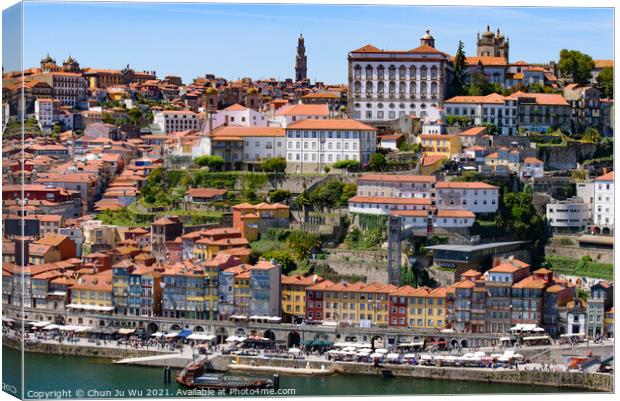 River Douro and the riverbank of Ribeira District in Porto, Portugal Canvas Print by Chun Ju Wu