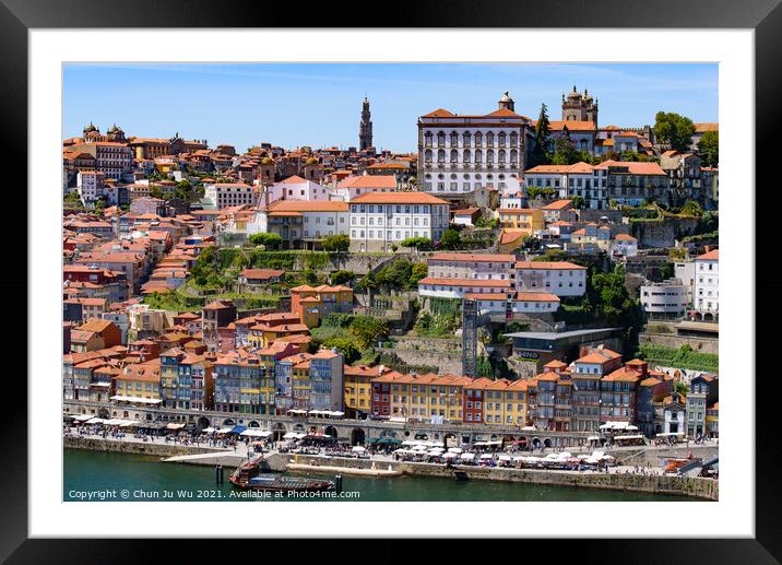 River Douro and the riverbank of Ribeira District in Porto, Portugal Framed Mounted Print by Chun Ju Wu