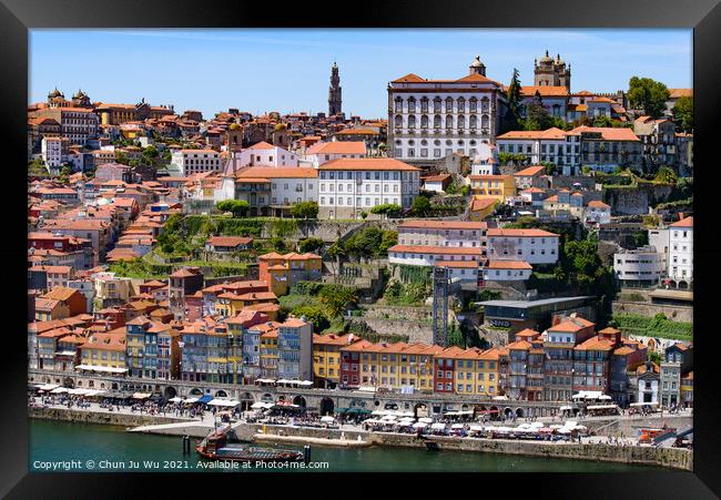 River Douro and the riverbank of Ribeira District in Porto, Portugal Framed Print by Chun Ju Wu