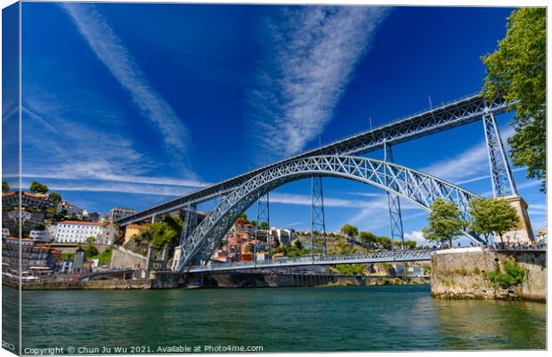 Dom Luis I Bridge, a double-deck bridge across the River Douro in Porto, Portugal Canvas Print by Chun Ju Wu