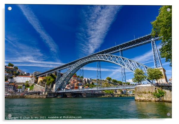 Dom Luis I Bridge, a double-deck bridge across the River Douro in Porto, Portugal Acrylic by Chun Ju Wu