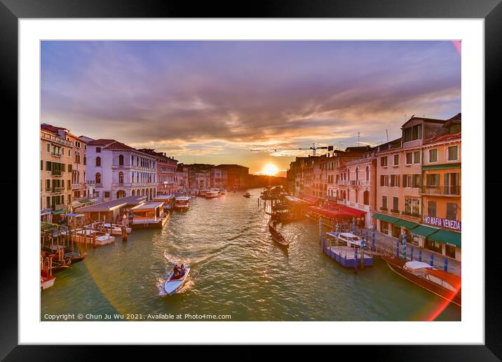 The Grand Canal with gondola and vaporetto at sunset time, Venice, Italy Framed Mounted Print by Chun Ju Wu