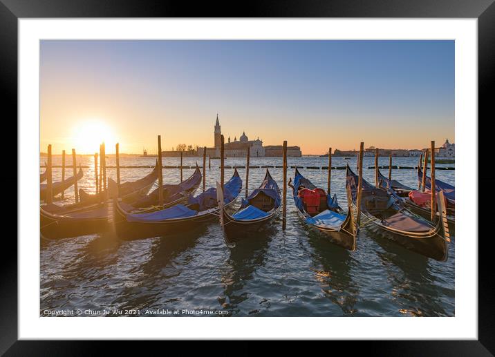 Church of San Giorgio Maggiore with gondolas at sunrise time, Venice, Italy Framed Mounted Print by Chun Ju Wu