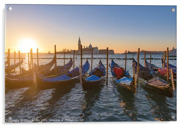 Church of San Giorgio Maggiore with gondolas at sunrise time, Venice, Italy Acrylic by Chun Ju Wu