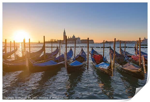 Church of San Giorgio Maggiore with gondolas at sunrise time, Venice, Italy Print by Chun Ju Wu