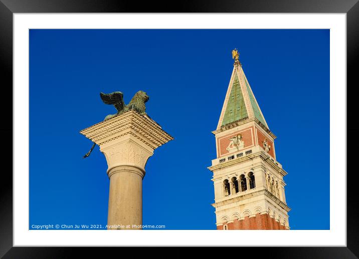 Column of San Marco and St Mark's Campanile, Venice, Italy Framed Mounted Print by Chun Ju Wu
