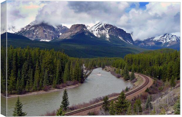 Canadian Rocky Mountains Bow River Banff Alberta Canada Canvas Print by Andy Evans Photos