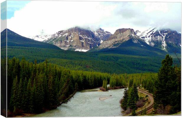 Canadian Rocky Mountains Bow River Banff Alberta Canada Canvas Print by Andy Evans Photos