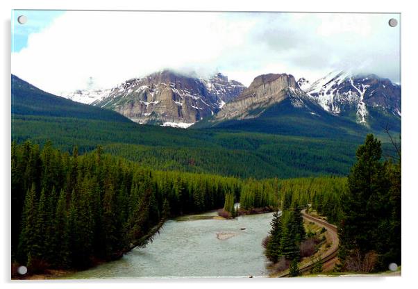 Canadian Rocky Mountains Bow River Banff Alberta Canada Acrylic by Andy Evans Photos