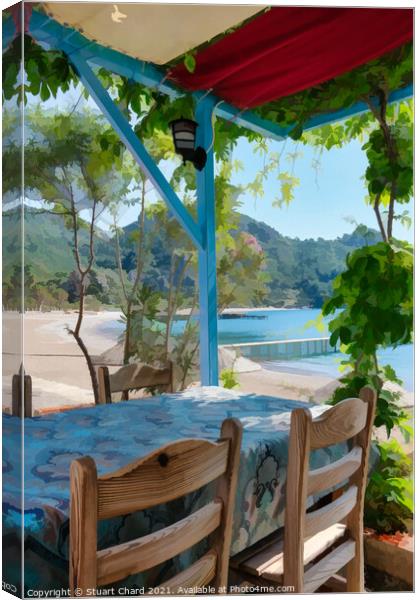 Taverna shaded by vines overlooking the sea Canvas Print by Travel and Pixels 