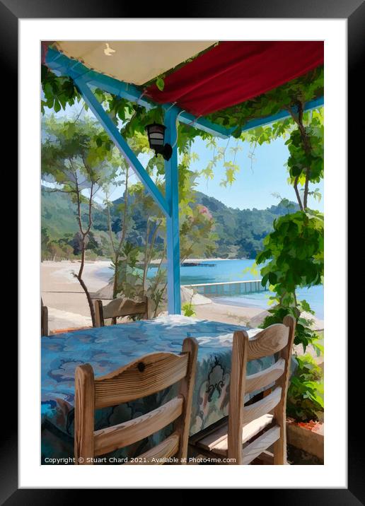 Taverna shaded by vines overlooking the sea Framed Mounted Print by Travel and Pixels 