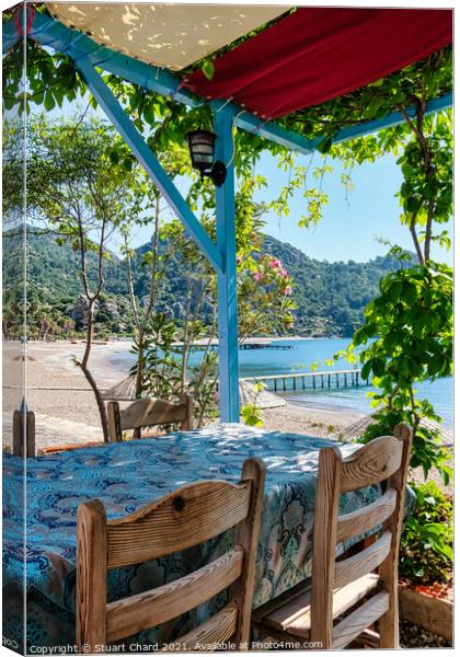 Taverna shaded by vines overlooking the sea Canvas Print by Travel and Pixels 