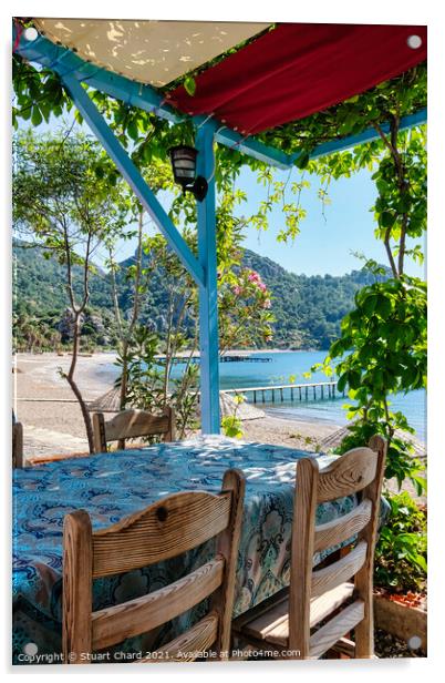 Taverna shaded by vines overlooking the sea Acrylic by Travel and Pixels 