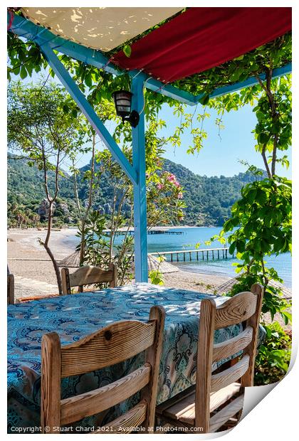 Taverna shaded by vines overlooking the sea Print by Travel and Pixels 