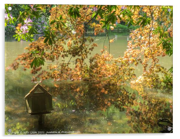 Birdhouse on Lake Acrylic by JUDI LION