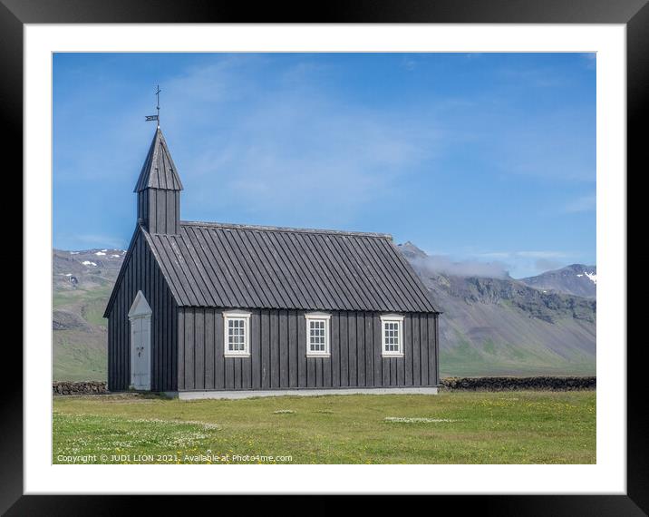 Black Icelandic Church Framed Mounted Print by JUDI LION