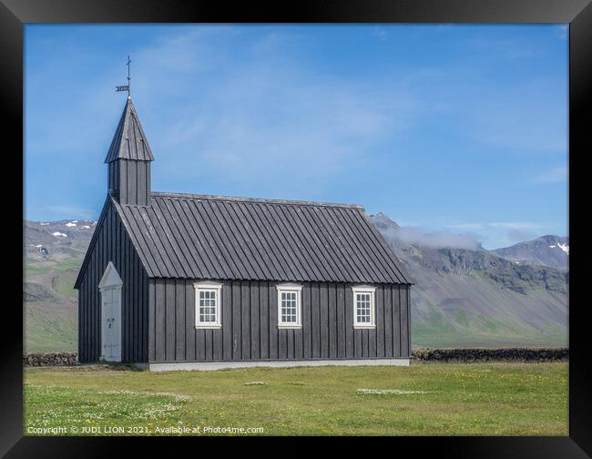 Black Icelandic Church Framed Print by JUDI LION