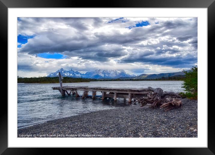 Jetty on the River Serrano, Torres del Paine, Chil Framed Mounted Print by Tracey Turner