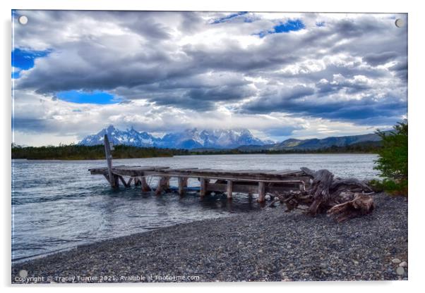 Jetty on the River Serrano, Torres del Paine, Chil Acrylic by Tracey Turner