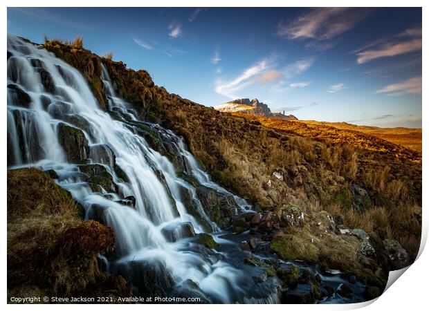 Bride's Veil Waterfall and the Old Man of Storr Print by Steve Jackson