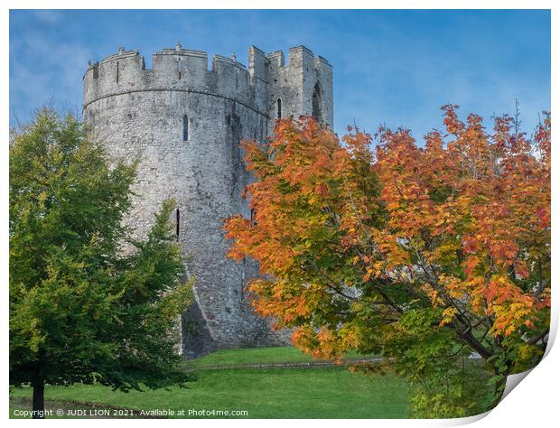 Chepstow Castle in Autumn Print by JUDI LION