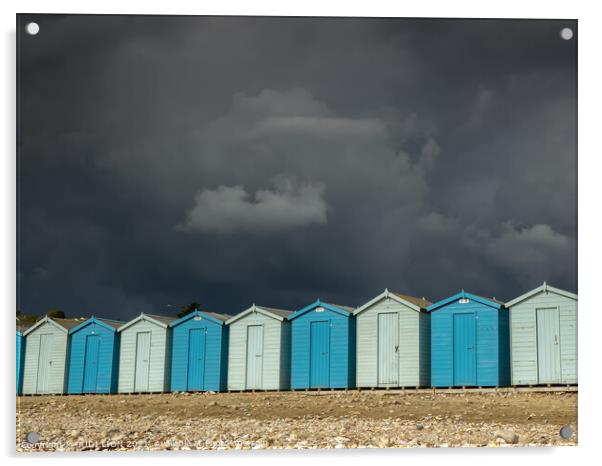Blue Beach Huts under Black Sky Acrylic by JUDI LION