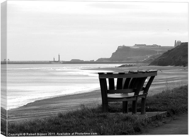 Bench at Sandsend,Whitby,Yorkshire. Canvas Print by Robert Gipson