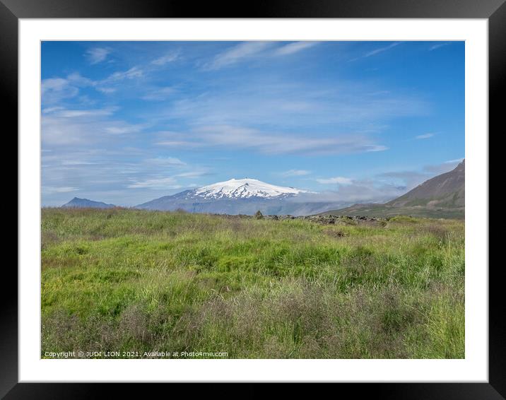 Snow capped mountain Iceland Framed Mounted Print by JUDI LION