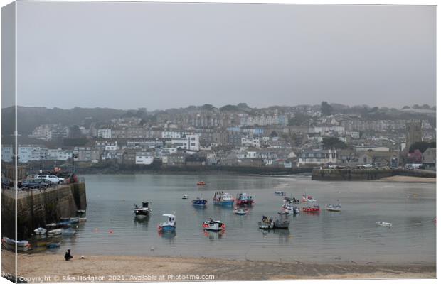 Misty St Ives Harbour, Cornwall, England Canvas Print by Rika Hodgson