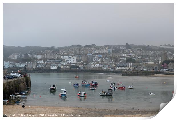 Misty St Ives Harbour, Cornwall, England Print by Rika Hodgson
